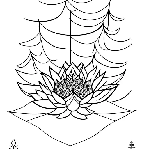 thin pine tree on top and minimal but creative lotus below  tattoo design idea