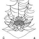 thin pine tree on top and minimal but creative lotus below  tattoo design idea