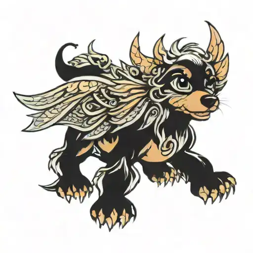 cute teckel with dragon wings tattoo design idea