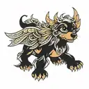 cute teckel with dragon wings tattoo design idea