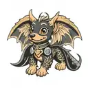 cute teckel with dragon wings tattoo design idea