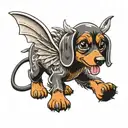 cute teckel with dragon wings tattoo design idea