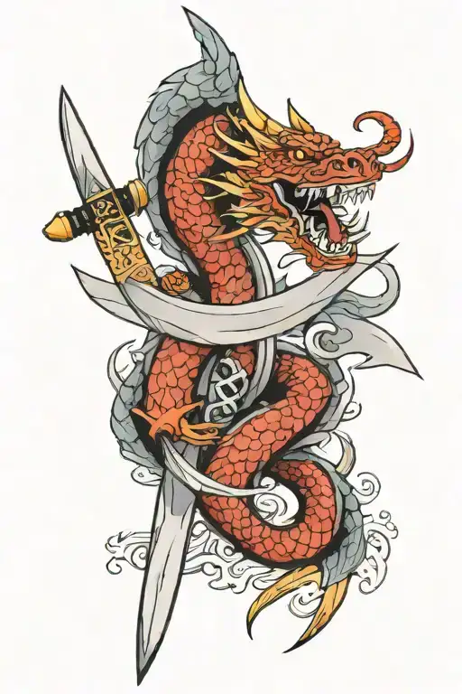 chinise dragon kunai knife tattoo design idea
