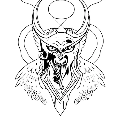 A minimalist tattoo of a demon holding a crow tattoo design idea