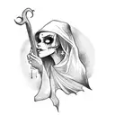 A minimalist tattoo of a gothic witch brewing poison tattoo design idea