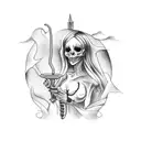 A minimalist tattoo of a gothic witch brewing poison tattoo design idea