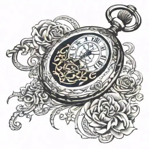 pocket watch showing 8 hours 30 minutes tattoo design idea