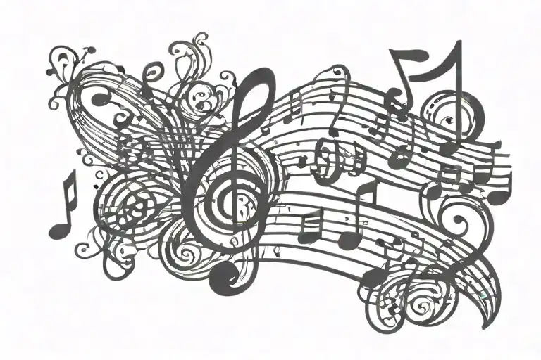 treble staff with music notes  tattoo design idea