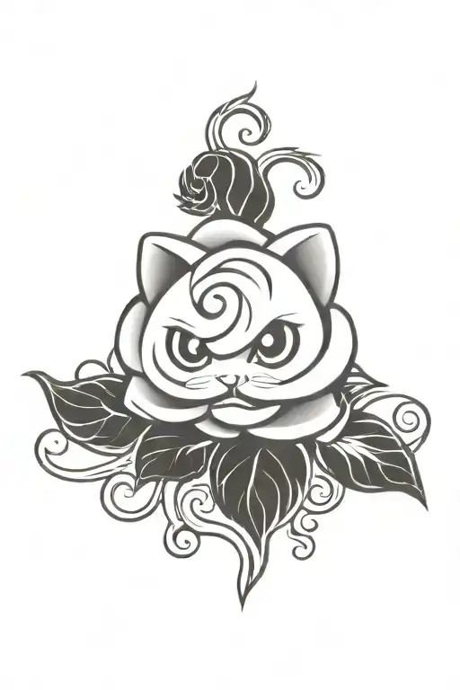 large rose with the word JIGGLYPUFF above it tattoo design idea