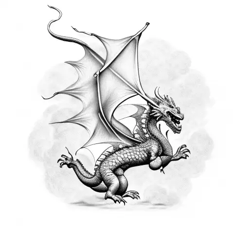 dragon chino volando con la cola en forma de pulsera hamaicana tattoo design idea