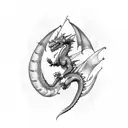 dragon chino volando con la cola en forma de pulsera hamaicana tattoo design idea