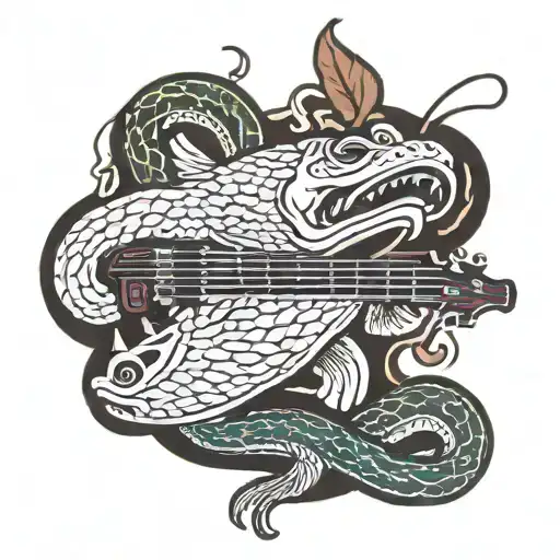 Bass guitar made out of snakes tattoo design idea