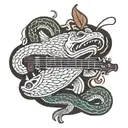 Bass guitar made out of snakes tattoo design idea
