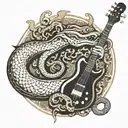 Bass guitar made out of snakes tattoo design idea