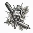a bunch of type 1 diabetic things such as needles cgm blood gluose meter tattoo design idea