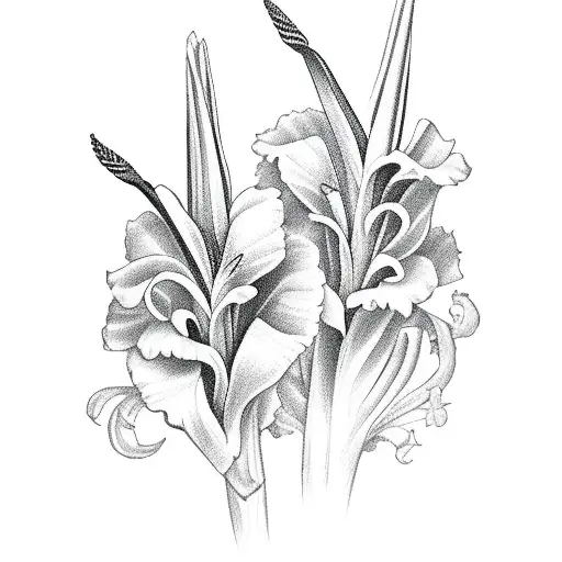 gladiolus and spike tattoo design idea