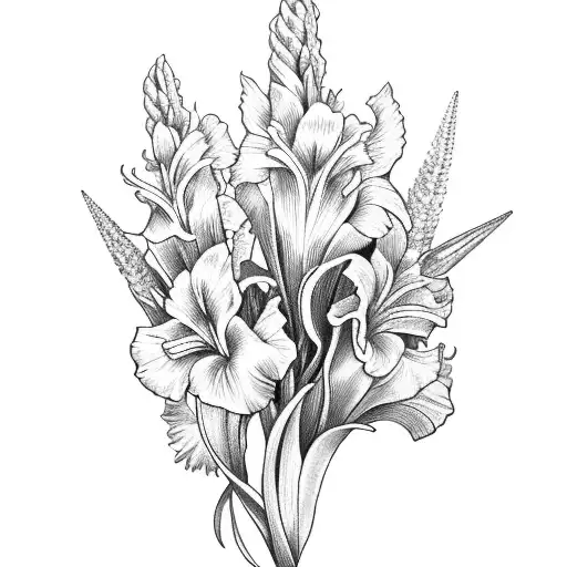 gladiolus and spike tattoo design idea
