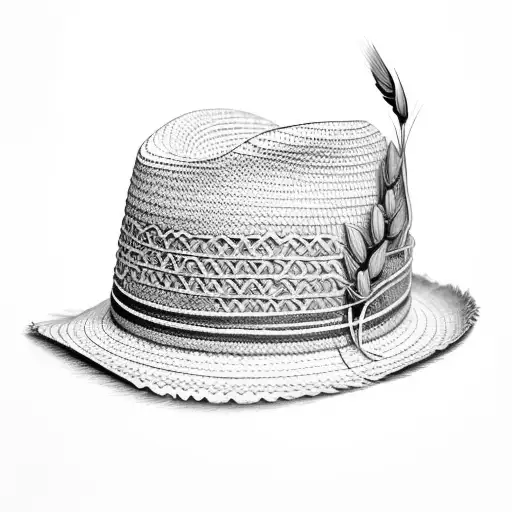 Straw hat with ears of wheat tattoo design idea