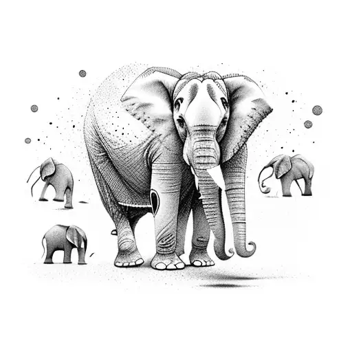 mother elephant walking with three kids tattoo design idea