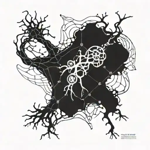 A realistic blackwork tattoo of a neuron firing in the brain, symbolizing the connection between science and life tattoo design idea