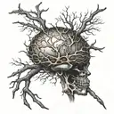 A realistic blackwork tattoo of a neuron firing in the brain, symbolizing the connection between science and life tattoo design idea
