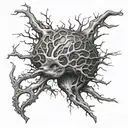 A realistic blackwork tattoo of a neuron firing in the brain, symbolizing the connection between science and life tattoo design idea