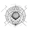 geometric tattoo of planet Venus using only black thin lines and black circles creating resembling the solar system. tattoo design idea