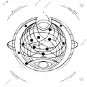 geometric tattoo of planet Venus using only black thin lines and black circles creating resembling the solar system. tattoo design idea