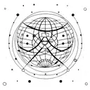 geometric tattoo of planet Venus using only black thin lines and black circles creating resembling the solar system. tattoo design idea