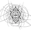 geometric tattoo of planet Venus using only black thin lines and black circles creating resembling the solar system. tattoo design idea