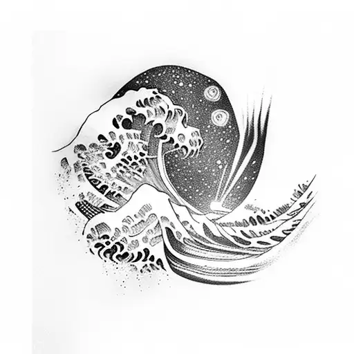 starry night by van gogh with the great wave of kanagawa tattoo design idea