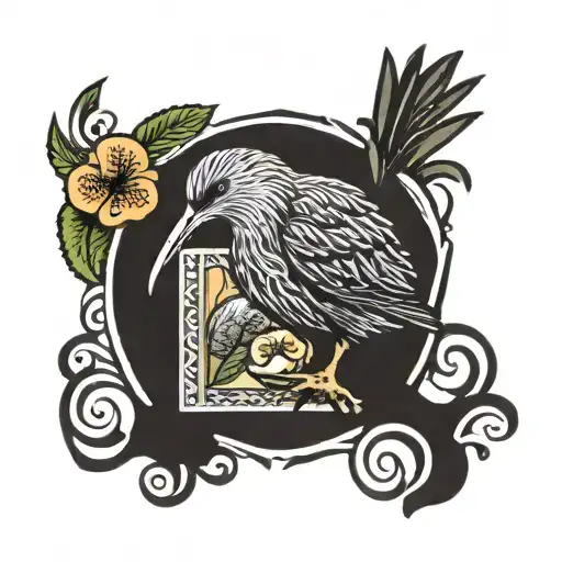 kiwi bird in a stamp frame with NZ in the frame  tattoo design idea