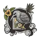 kiwi bird in a stamp frame with NZ in the frame  tattoo design idea