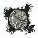 kiwi bird in a stamp frame with NZ in the frame  tattoo design idea