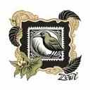 kiwi bird in a stamp frame with NZ in the frame  tattoo design idea