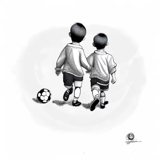 son and  one dad walking backwards,  with son carrying soccer ball tattoo design idea