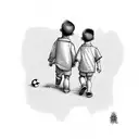 son and  one dad walking backwards,  with son carrying soccer ball tattoo design idea