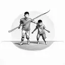 son and  one dad walking backwards,  with son carrying soccer ball tattoo design idea