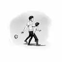 son and  one dad walking backwards,  with son carrying soccer ball tattoo design idea