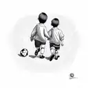 son and  one dad walking backwards,  with son carrying soccer ball tattoo design idea