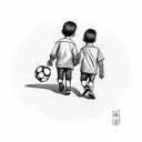 son and  one dad walking backwards,  with son carrying soccer ball tattoo design idea