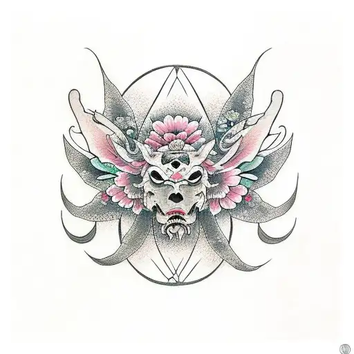 Luna con flores y mariposa  tattoo design idea