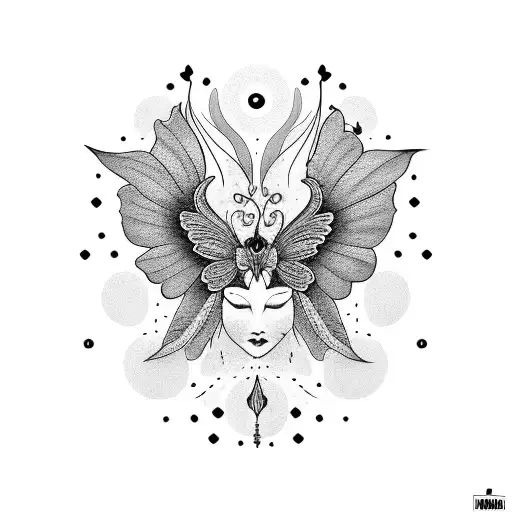 Luna con flores y mariposa  tattoo design idea