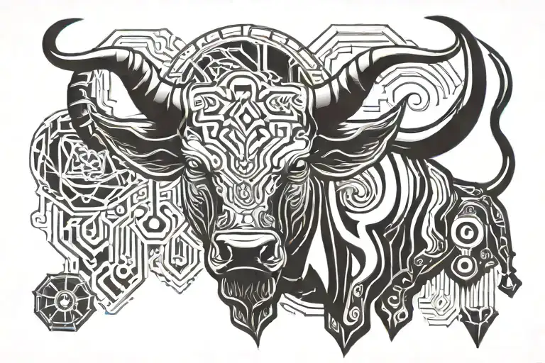 chicago bulls style bull head, Taurus across the top between the horns. 94' in puff of breath coming from the nose YOTD tattoo design idea