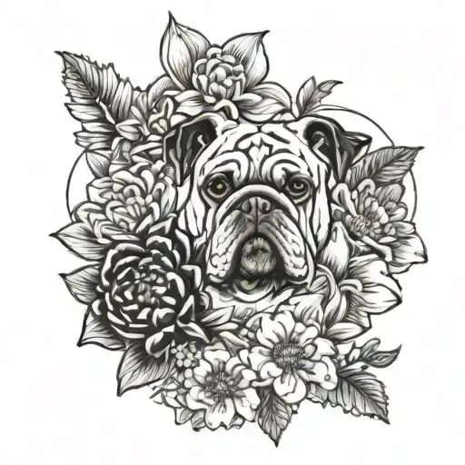Chrysanthemums flower, orchid flowers, lily flowers, English bulldogs tattoo design idea