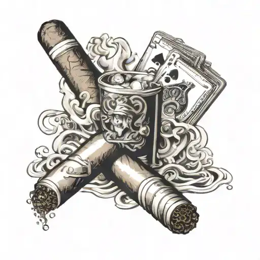 4 aces and a lit cigar with smoke rising tattoo design idea