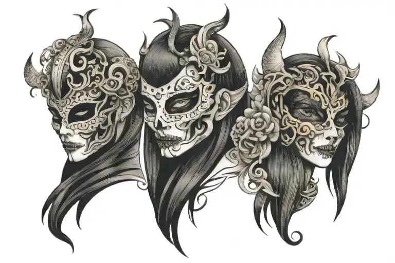 3 Henya Masks Carpe Diem Remember to Die with Love Fate tattoo design idea