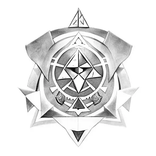 Shield from Zelda with the triforce on it, 1 angle of each triangle should be a heart bear instead of a straight line tattoo design idea