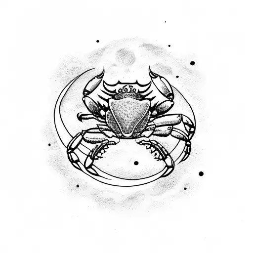 crab with moon and ocean waves tattoo design idea