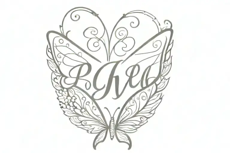 butterfly wings with initials and the word princess tattoo design idea